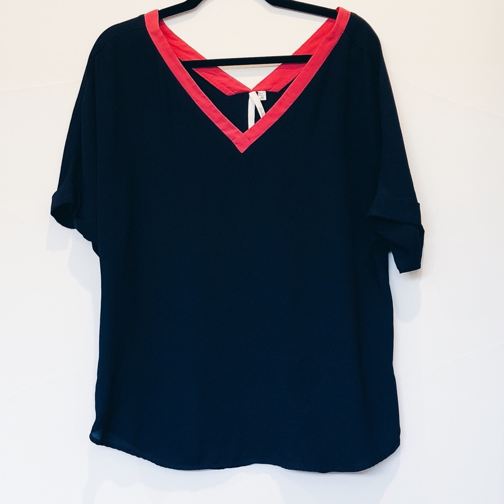Pink and navy chiffon blouse